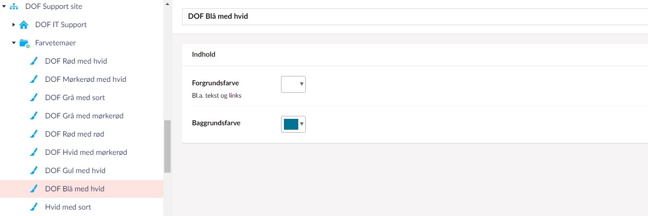 Et farvetema oprettes med en for- og baggrundsfarve.